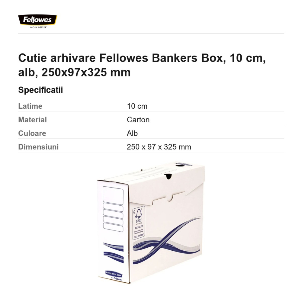 Cutie arhivare Fellowes Bankers Box, 10 cm, alb, 250x97x325 mm [3]