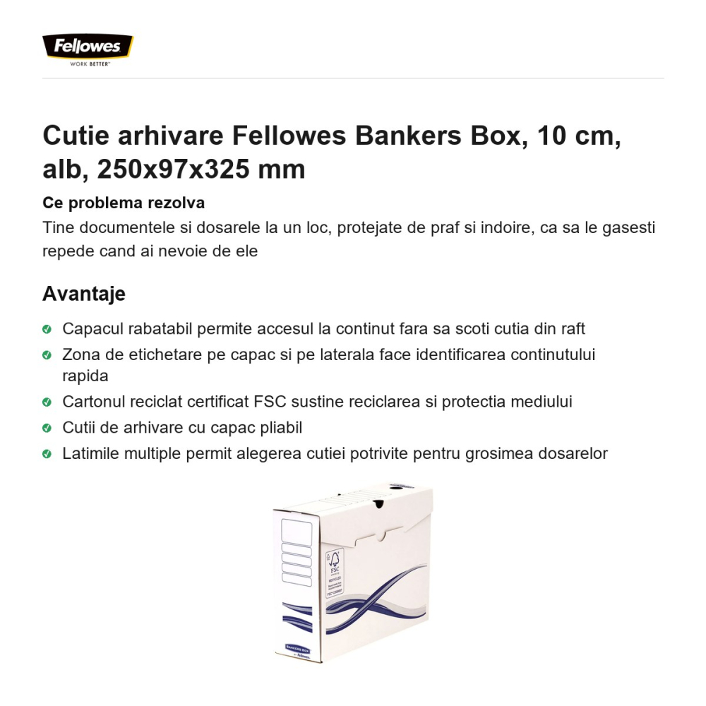Cutie arhivare Fellowes Bankers Box, 10 cm, alb, 250x97x325 mm [2]