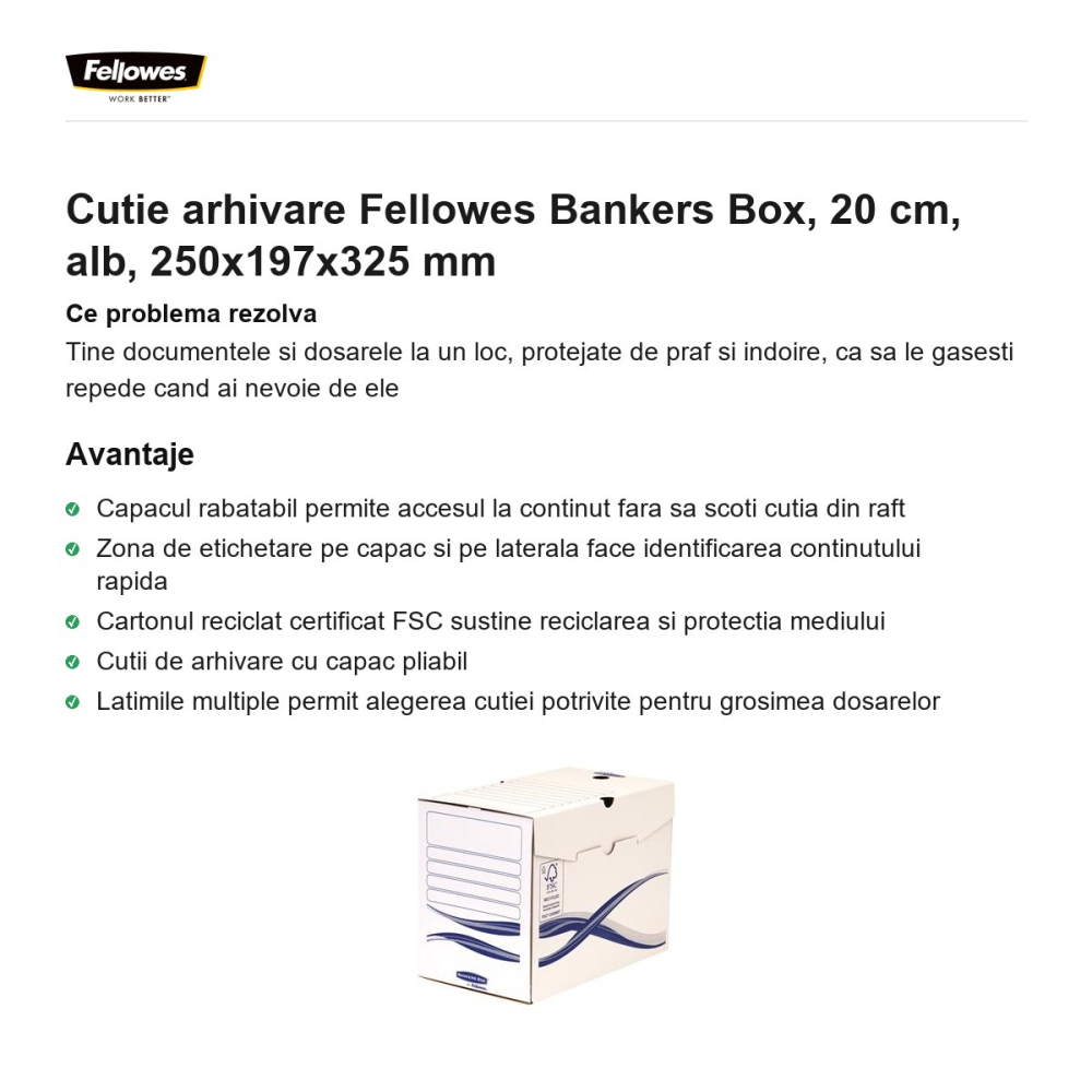Cutie arhivare Fellowes Bankers Box, 20 cm, alb, 250x197x325 mm [2]