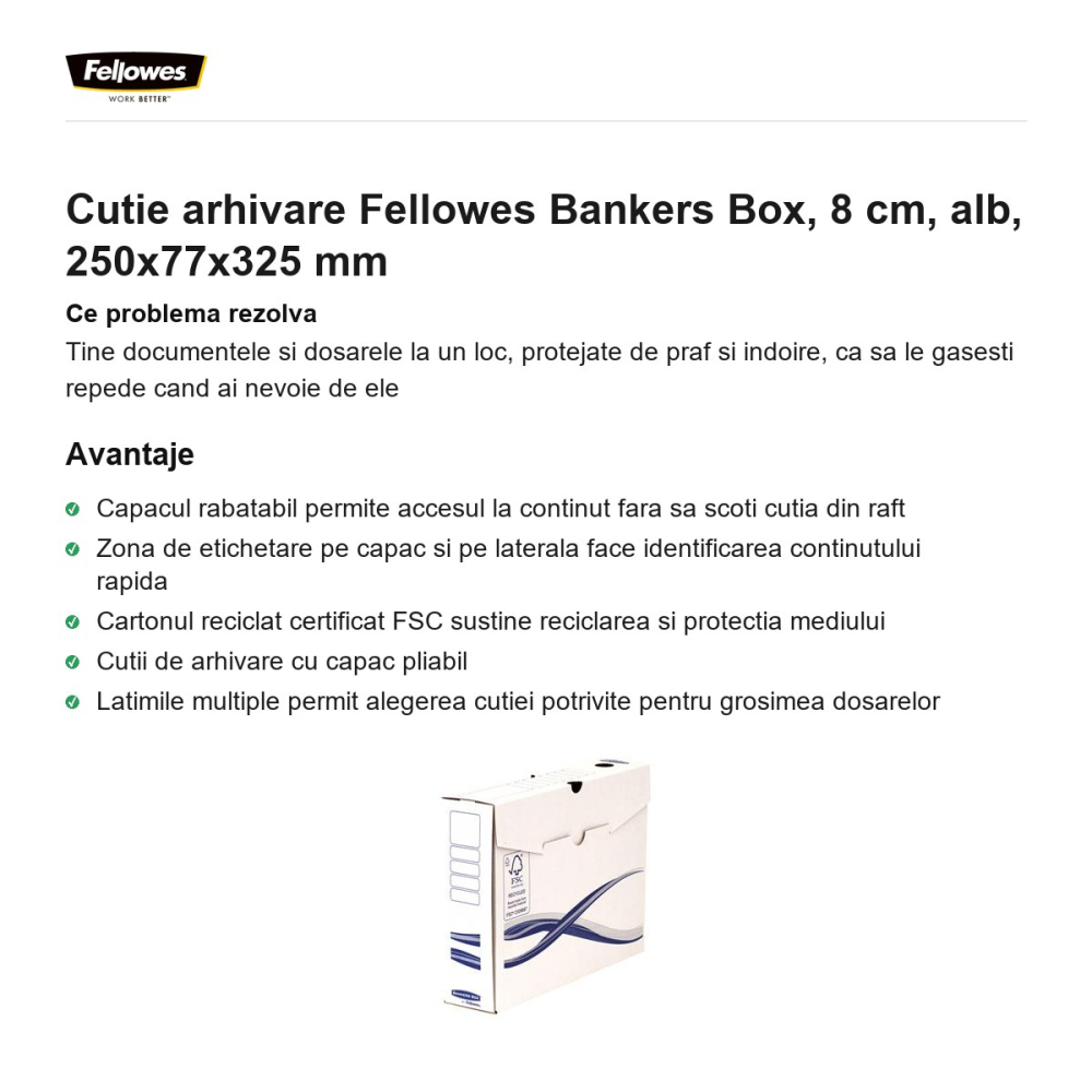 Cutie arhivare Fellowes Bankers Box, 8 cm, alb, 250x77x325 mm [2]