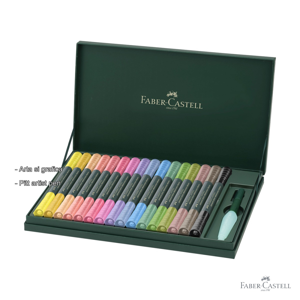 Cutie cadou 16 markere solubile Faber-Castell A.Durer, varf dublu pensula si carioca, set complet cu accesorii pentru acuarela [2]