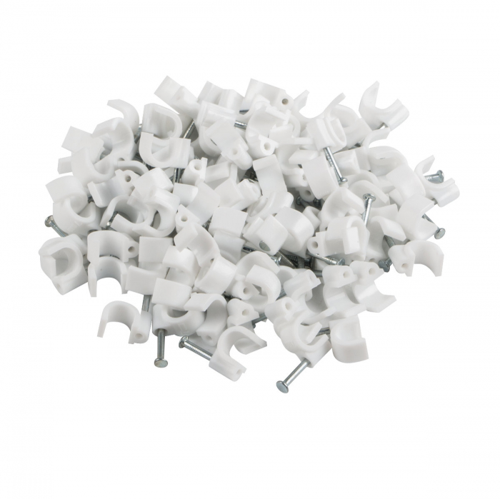 Cutie cu 100 bucati cleme cablu 7mm, Lanberg 41456, cui de otel 18mm, pentru prindere si fixare, albe [3]