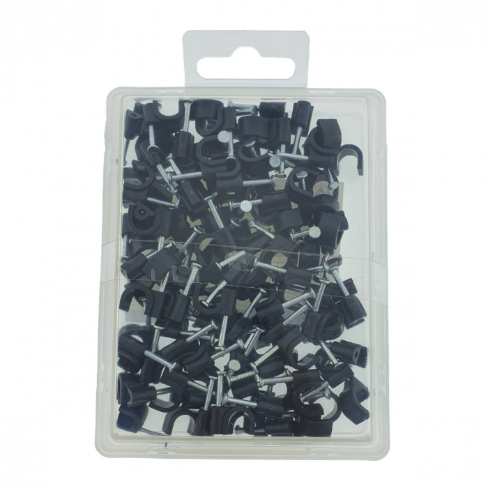 Cutie cu 100 bucati cleme cablu 7mm, Lanberg 41456, cui de otel 18mm, pentru prindere si fixare, negre [2]