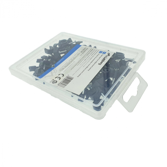 Cutie cu 100 bucati cleme cablu 7mm, Lanberg 41456, cui de otel 18mm, pentru prindere si fixare, negre [4]