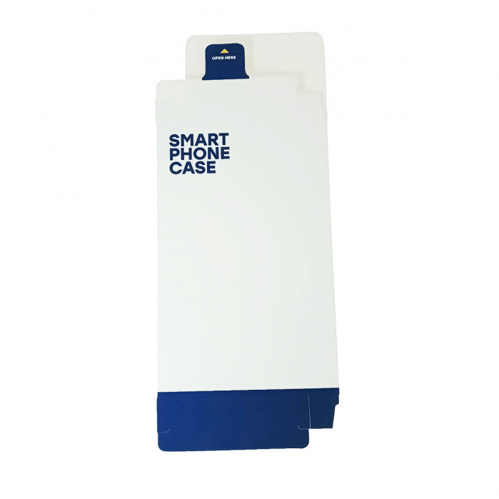 Cutie de carton pentru ambalare si prezentare huse de telefon, 205 x 96 x 22 mm, alba cu albastru [2]