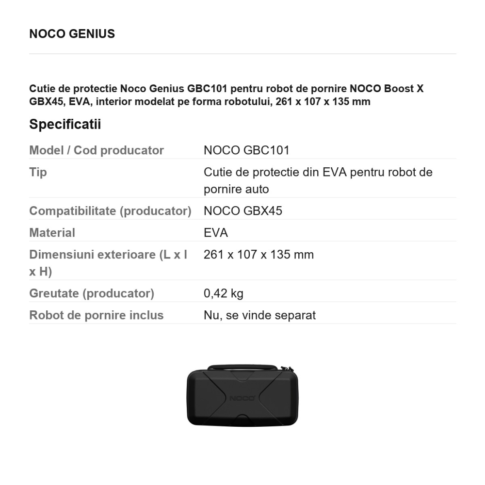 Cutie de protectie Noco Genius GBC101 pentru robot de pornire NOCO Boost X GBX45, EVA, interior modelat pe forma robotului, 261 x 107 x 135 mm [3]