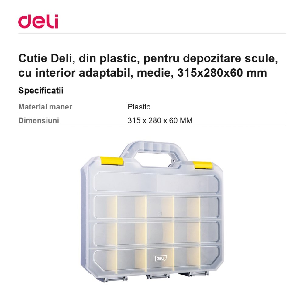 Cutie Deli, din plastic, pentru depozitare scule, cu interior adaptabil, medie, 315x280x60 mm [3]