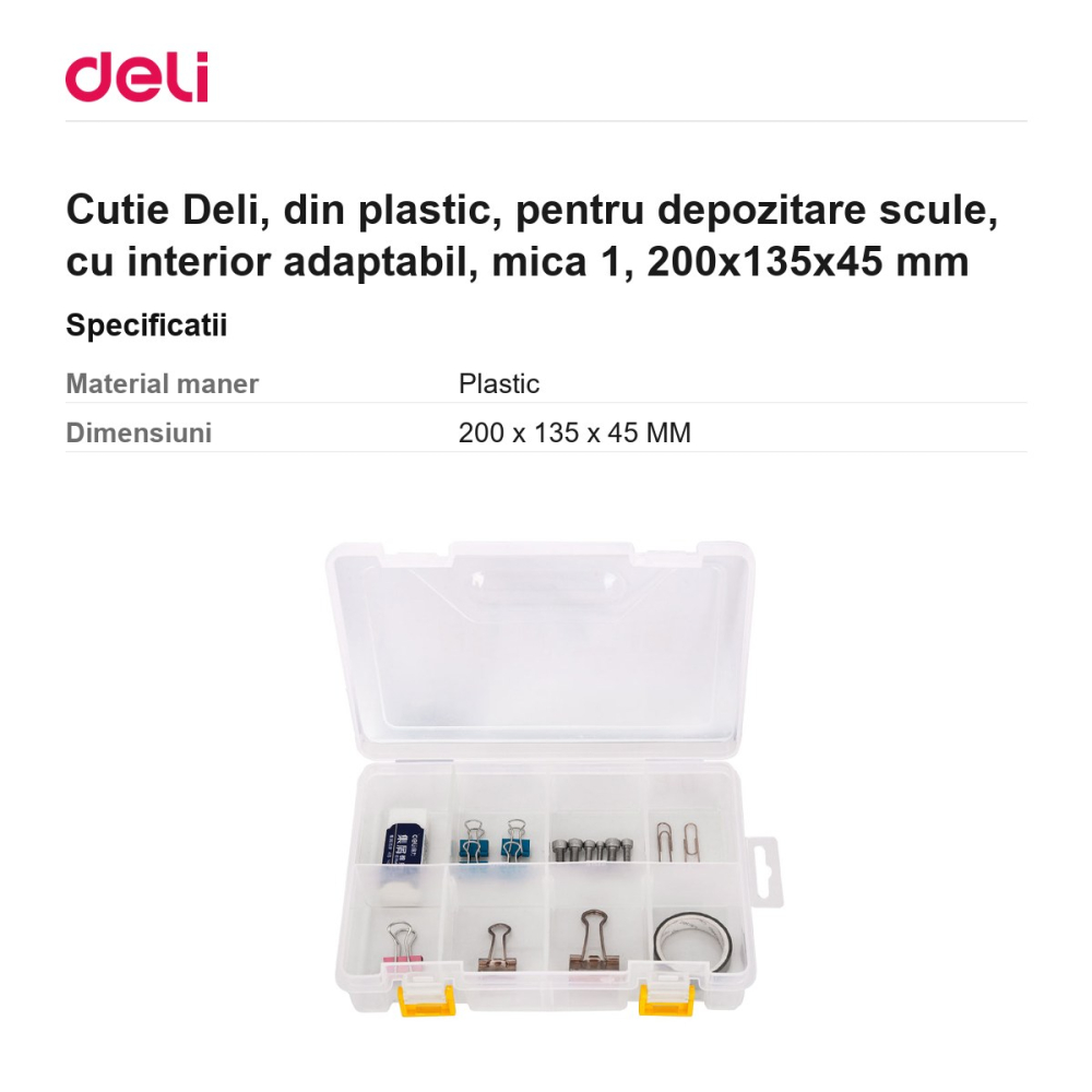 Cutie Deli, din plastic, pentru depozitare scule, cu interior adaptabil, mica 1, 200x135x45 mm [3]