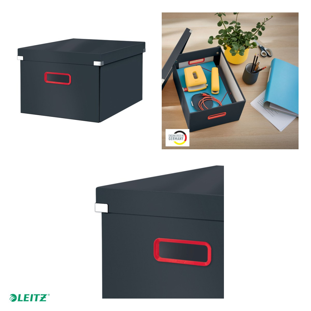 Cutie depozitare Leitz Cosy Click & Store, carton laminat, pliabila, cu capac si maner, 281x200x372, pentru transport, gri Antracit [4]