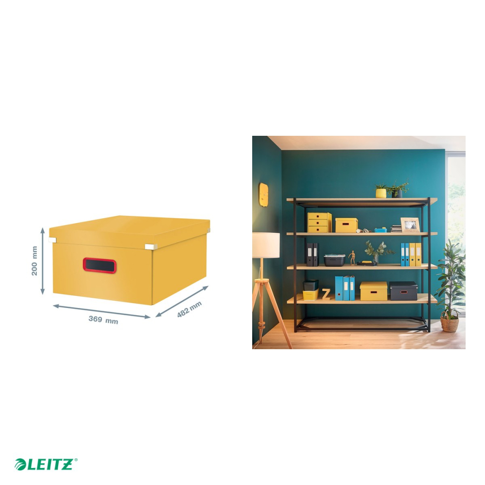 Cutie depozitare Leitz Cosy Click & Store, carton laminat, pliabila, cu capac si maner, 369x200x484, pentru transport, galben Chihlimbar [5]