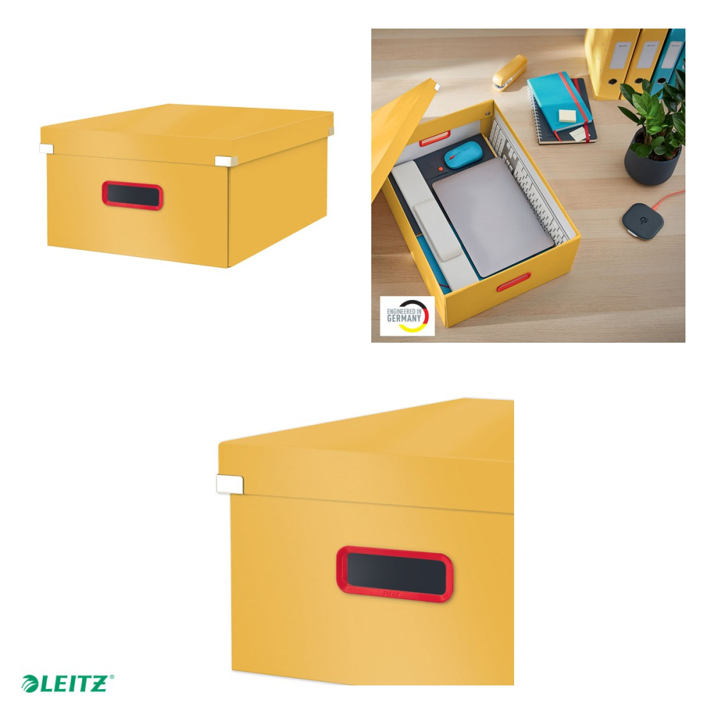 Cutie depozitare Leitz Cosy Click & Store, carton laminat, pliabila, cu capac si maner, 369x200x484, pentru transport, galben Chihlimbar [4]
