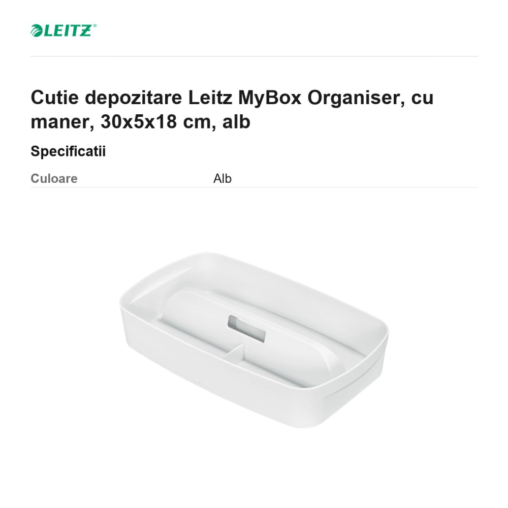Cutie depozitare Leitz MyBox Organiser, cu maner, 30x5x18 cm, alb [3]