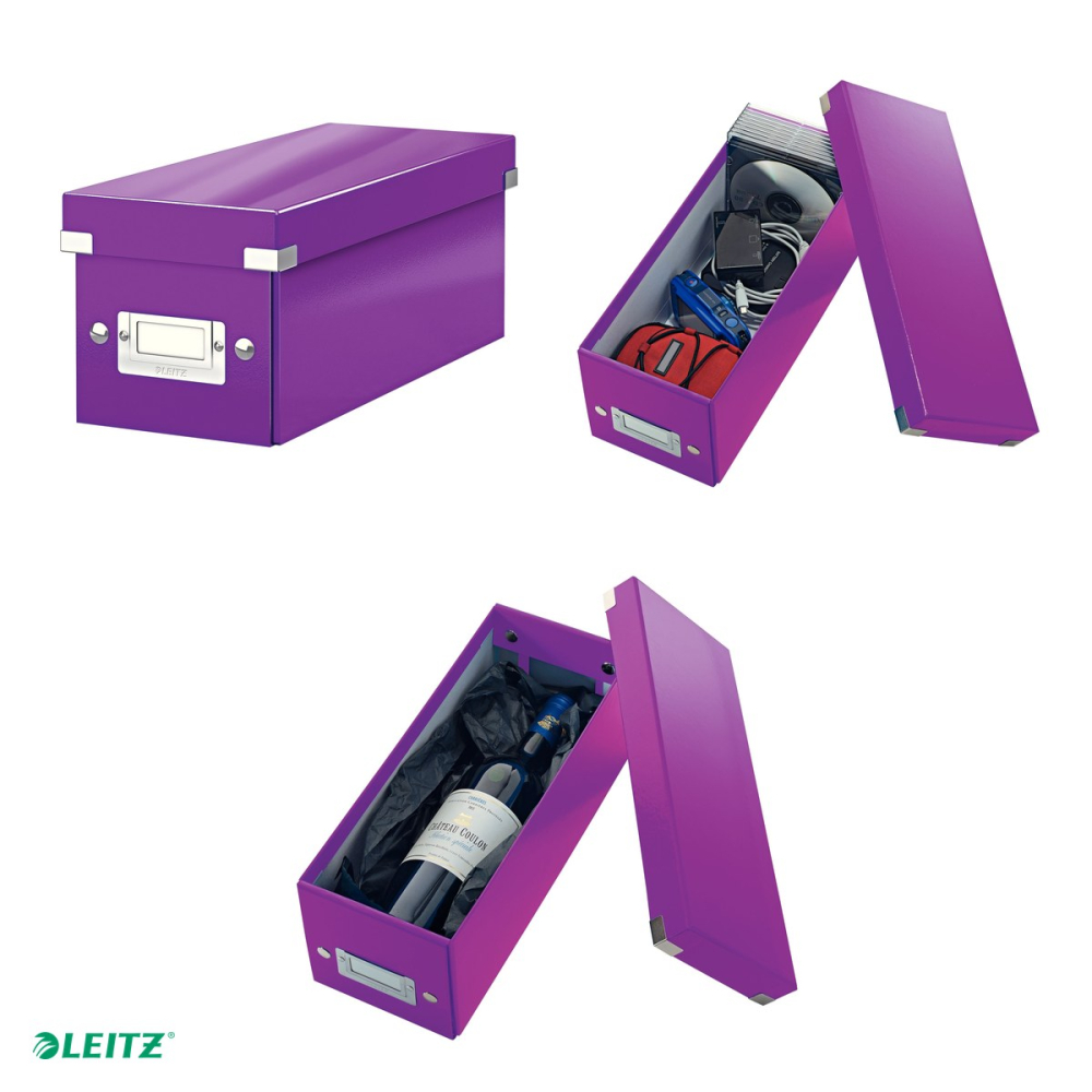 Cutie depozitare Leitz WOW Click & Store, carton laminat, pliabila, cu capac, 14x13x35 cm, pentru arhivare, mov [4]