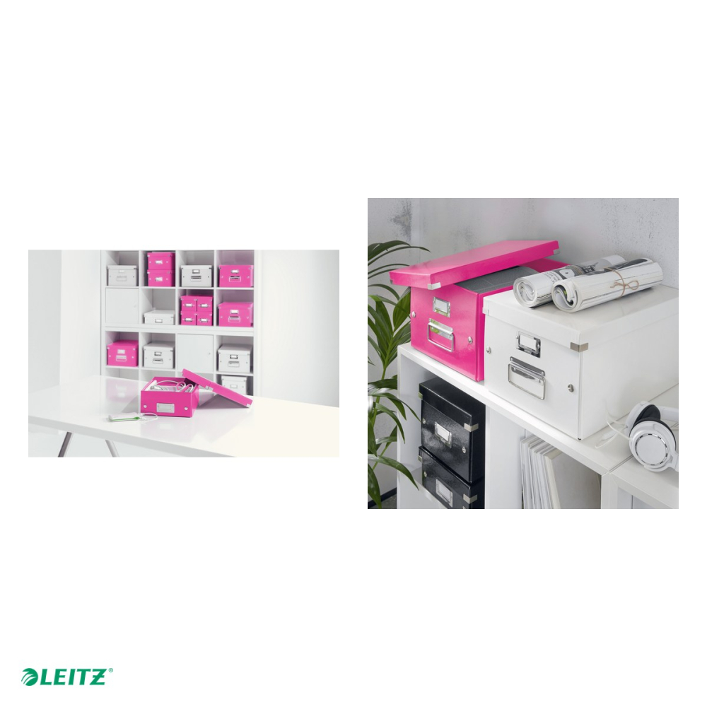 Cutie depozitare Leitz WOW Click & Store, carton laminat, pliabila, cu capac, 20x14x35 cm, pentru arhivare, roz [5]