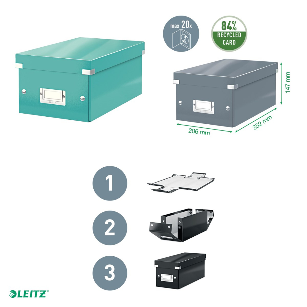 Cutie depozitare Leitz WOW Click & Store, carton laminat, pliabila, cu capac, 20x14x35 cm, pentru arhivare, turcoaz [4]