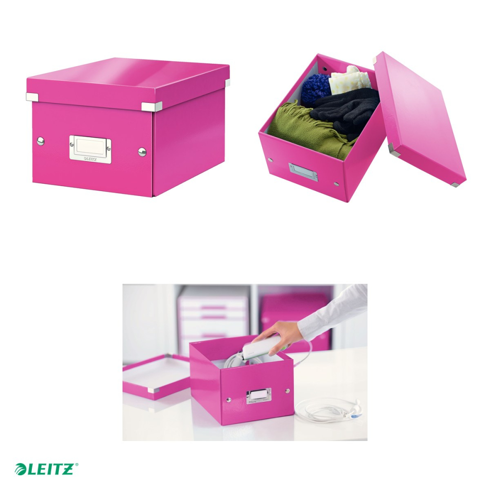 Cutie depozitare Leitz WOW Click & Store, carton laminat, pliabila, cu capac, 22x16x28 cm, pentru transport, roz [4]