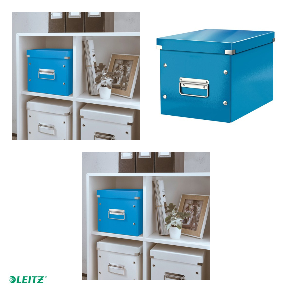 Cutie depozitare Leitz WOW Click & Store, carton laminat, pliabila, cu capac si maner, 26x24x26 cm, pentru transport, albastru [4]