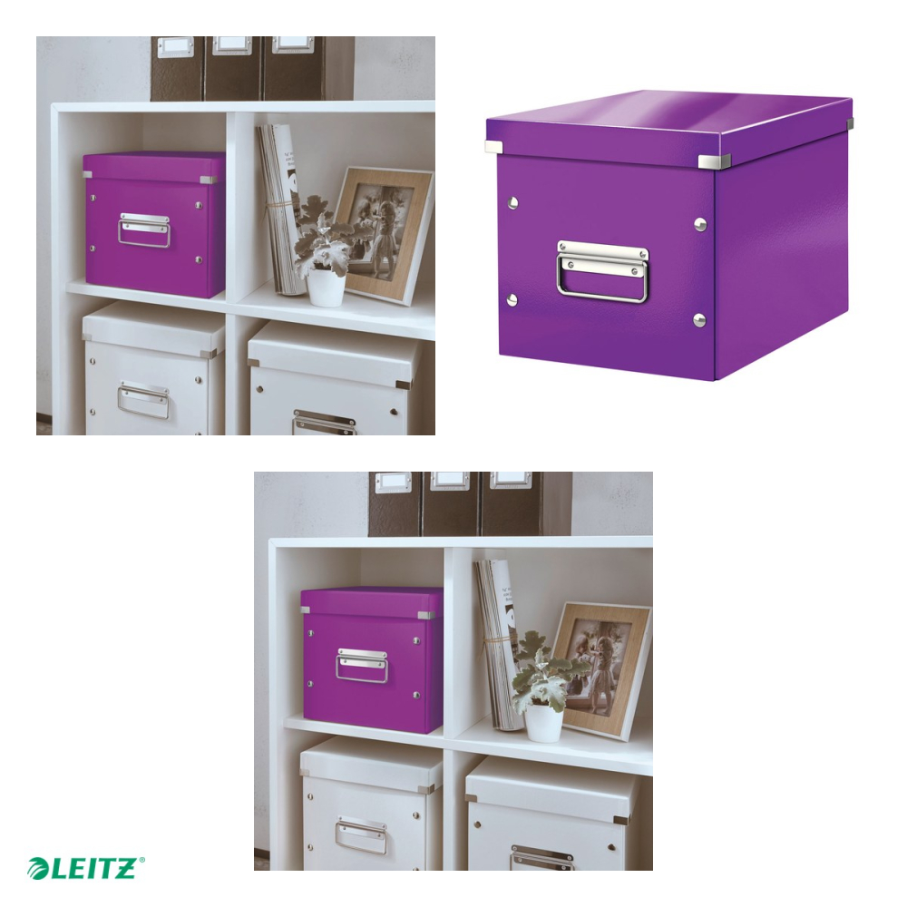 Cutie depozitare Leitz WOW Click & Store, carton laminat, pliabila, cu capac si maner, 26x24x26 cm, pentru transport, mov [4]