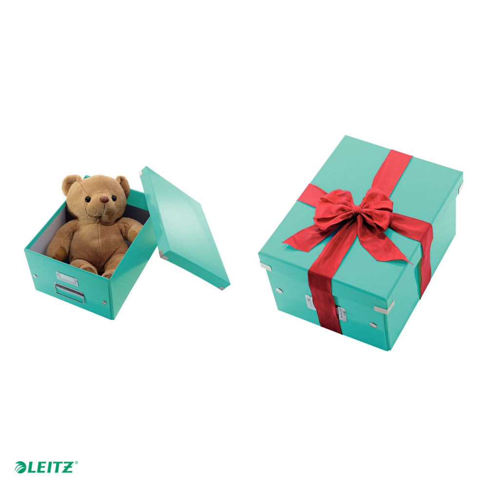 Cutie depozitare Leitz WOW Click & Store, carton laminat, pliabila, cu capac si maner, 28x20x37 cm, pentru transport, turcoaz [5]