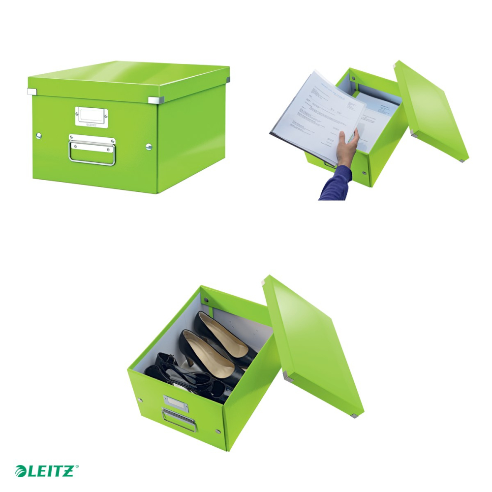 Cutie depozitare Leitz WOW Click & Store, carton laminat, pliabila, cu capac si maner, 28x20x37 cm, pentru transport, verde [4]