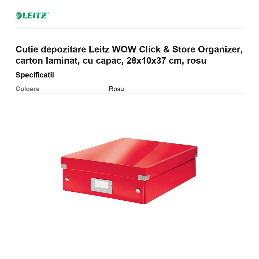 Cutie depozitare Leitz WOW Click & Store Organizer, carton laminat, cu capac, 28x10x37 cm, rosu [3]