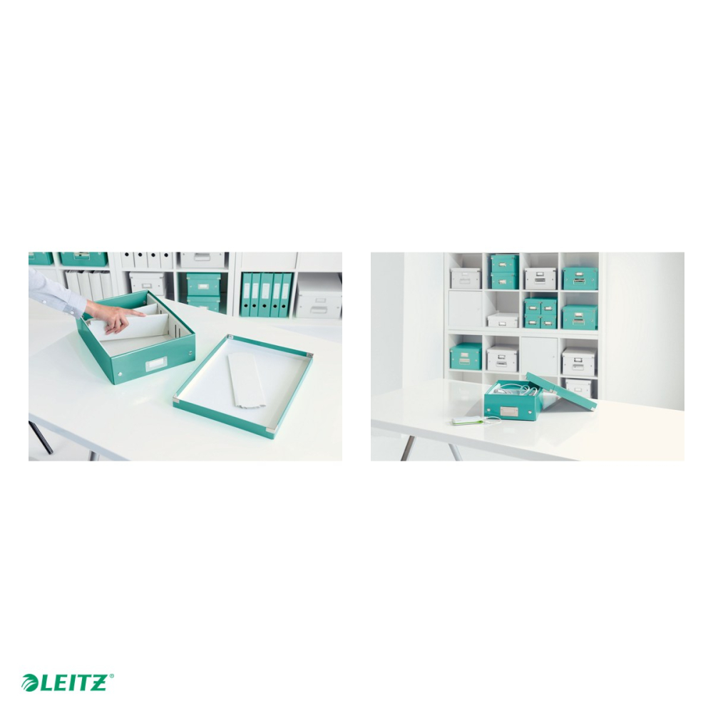 Cutie depozitare Leitz WOW Click & Store Organizer, carton laminat, cu capac, 28x10x37 cm, turcoaz [5]