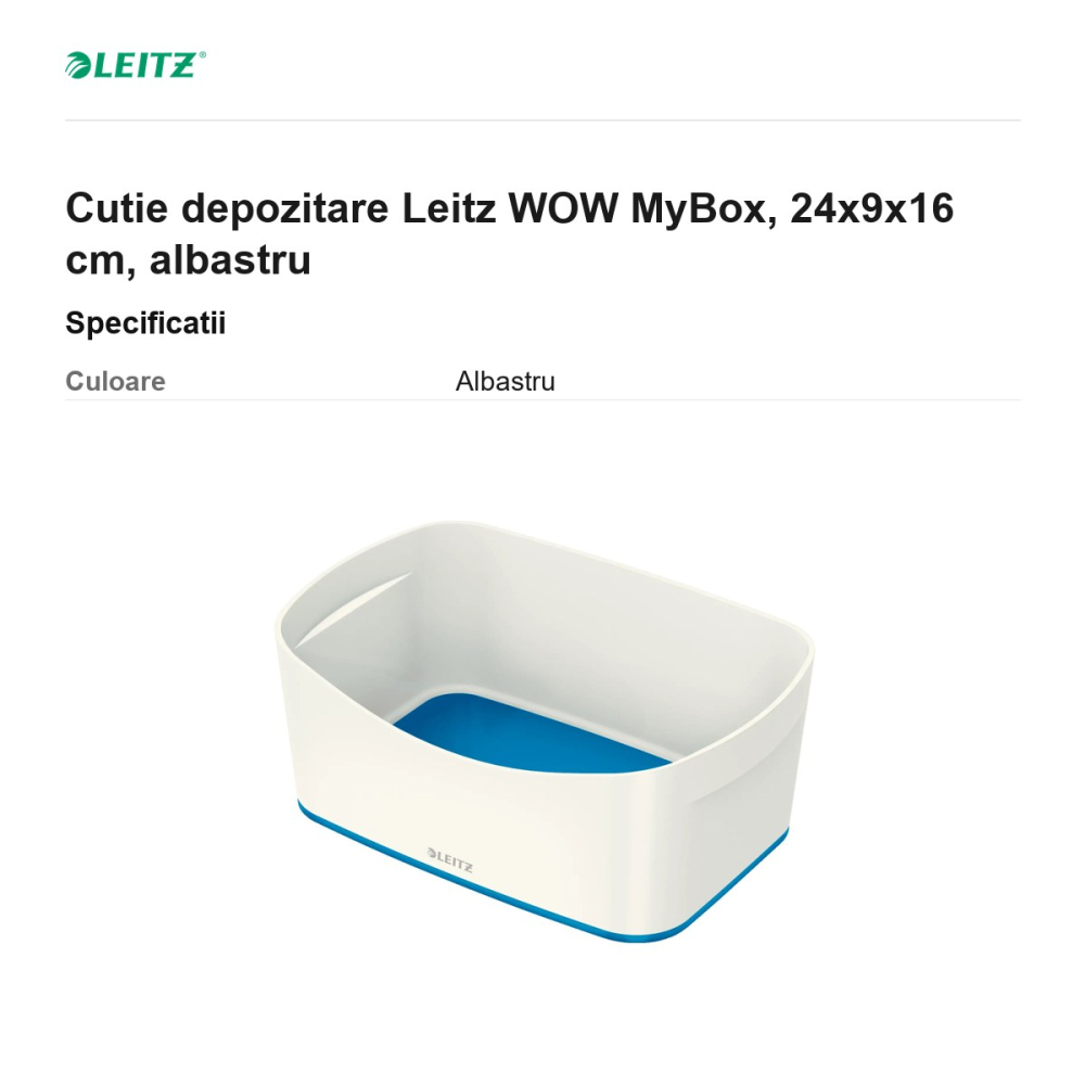 Cutie depozitare Leitz WOW MyBox, 24x9x16 cm, albastru [3]