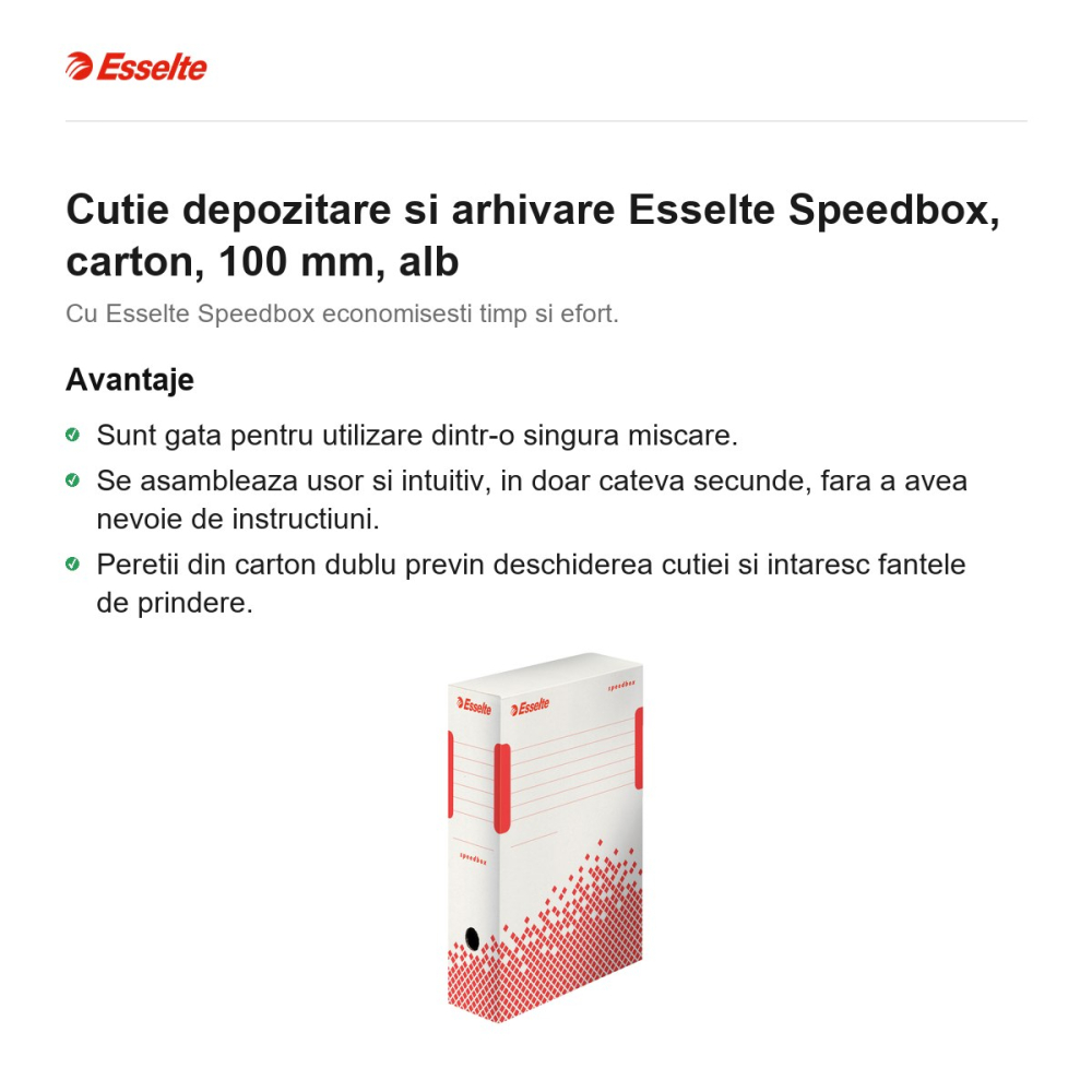 Cutie depozitare si arhivare Esselte Speedbox, carton, 100 mm, alb [2]