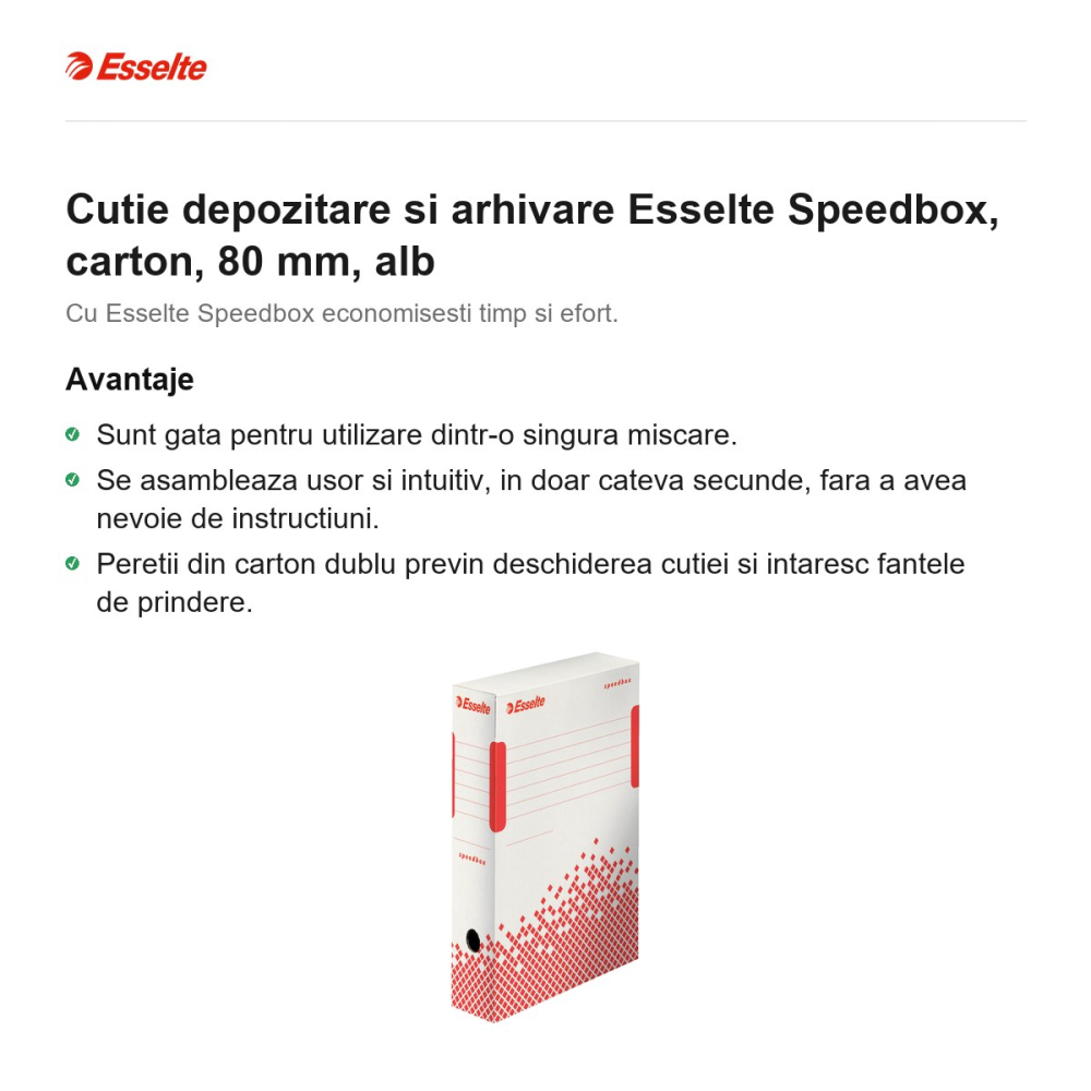Cutie depozitare si arhivare Esselte Speedbox, carton, 80 mm, alb [2]