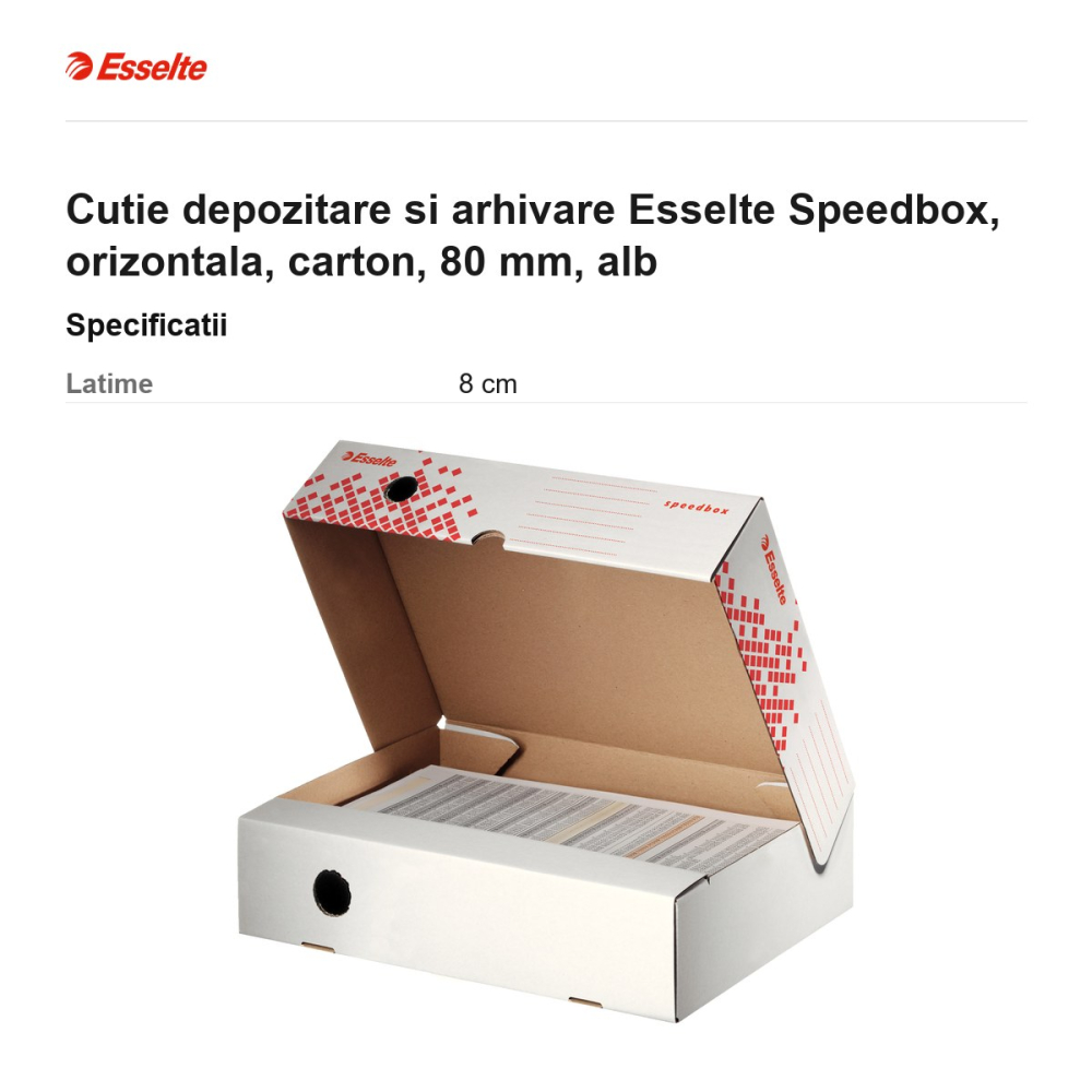 Cutie depozitare si arhivare Esselte Speedbox, orizontala, carton, 80 mm, alb [3]