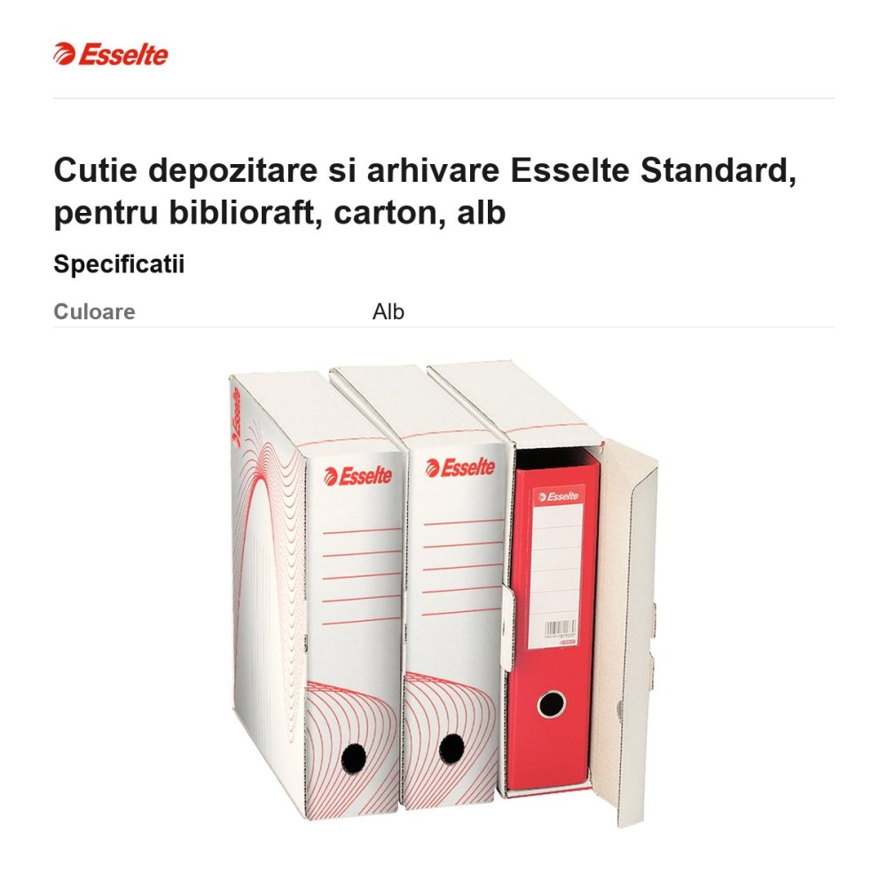 Cutie depozitare si arhivare Esselte Standard, pentru biblioraft, carton, alb [3]