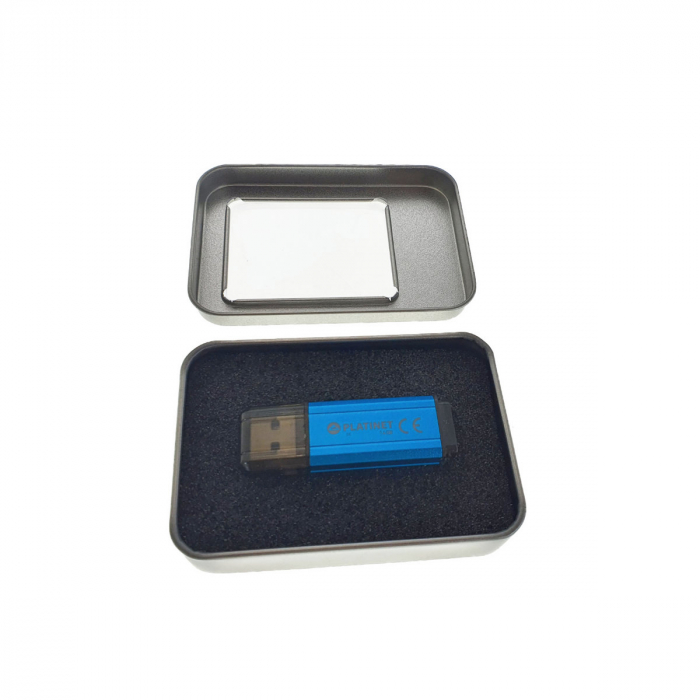 Cutie personalizabila Platinet Pendrive Box 45167, 87x60x18mm, pentru memorie USB, metalica, capac cu fereastra, argintie [6]