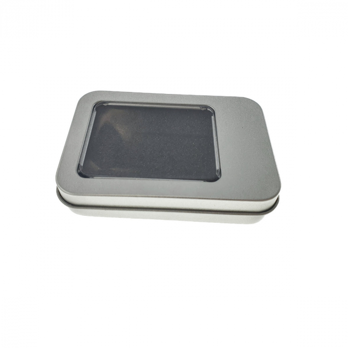 Cutie personalizabila Platinet Pendrive Box 45167, 87x60x18mm, pentru memorie USB, metalica, capac cu fereastra, argintie [3]