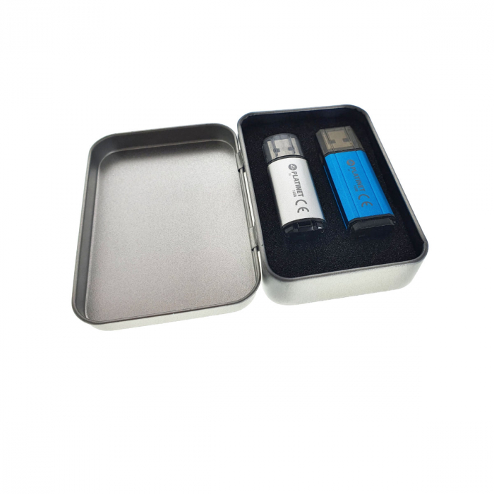Cutie personalizabila Platinet Pendrive Box 45168, 87x60x18mm, pentru memorie USB, metalica, inchidere tip carte, argintie [3]