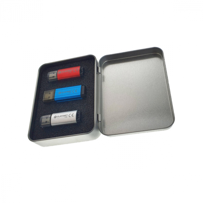 Cutie personalizabila Platinet Pendrive Box 45169, 115x85x22mm, pentru memorie USB, metalica, inchidere tip carte, argintie [8]