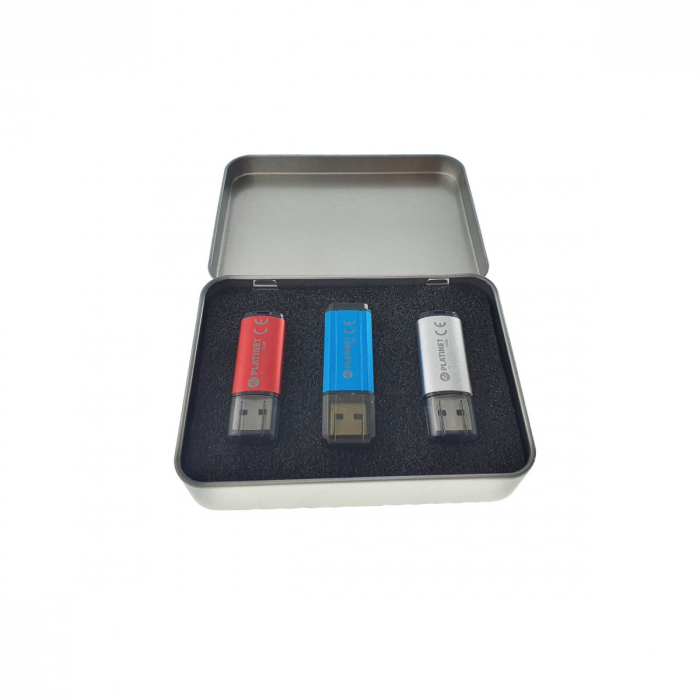 Cutie personalizabila Platinet Pendrive Box 45169, 115x85x22mm, pentru memorie USB, metalica, inchidere tip carte, argintie [2]