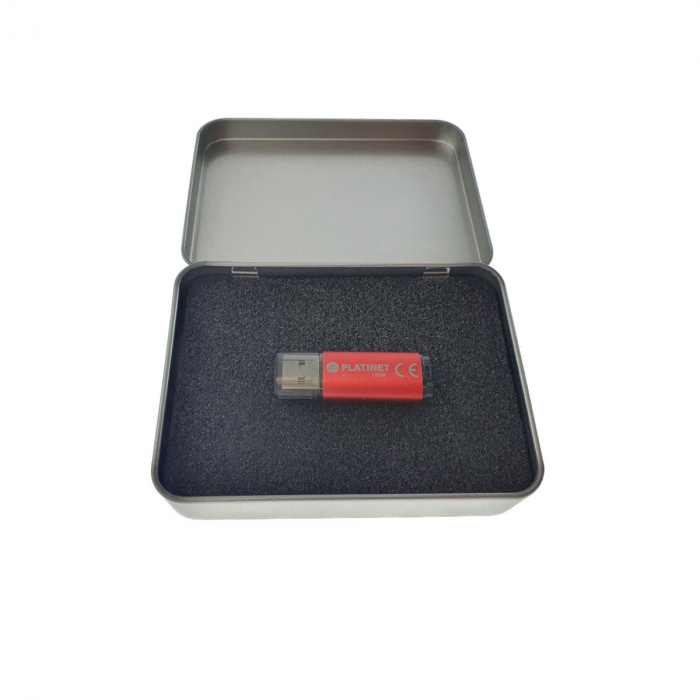 Cutie personalizabila Platinet Pendrive Box 45169, 115x85x22mm, pentru memorie USB, metalica, inchidere tip carte, argintie [9]