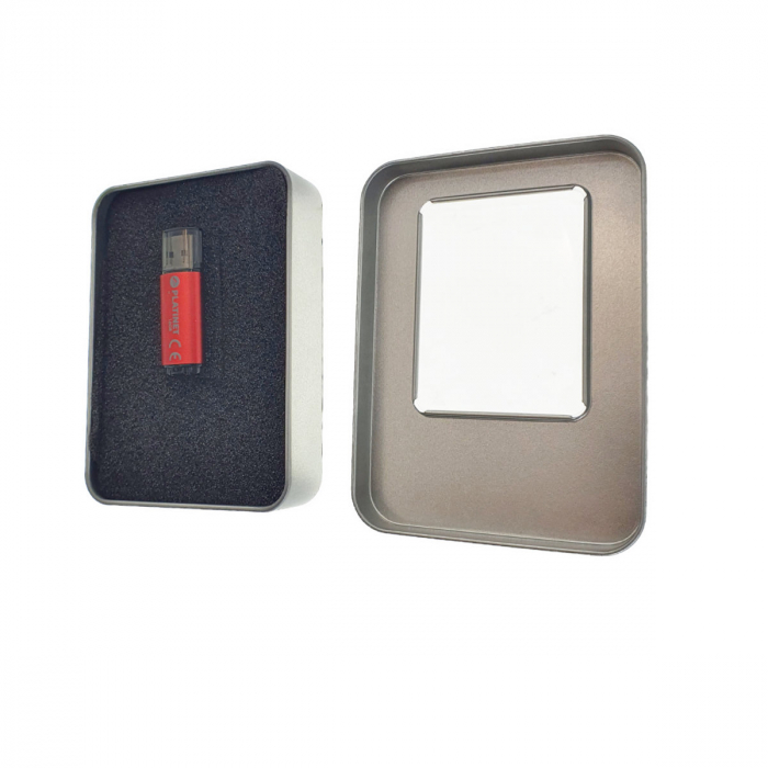 Cutie personalizabila Platinet Pendrive Box 45170, 115x85x22mm, pentru memorie USB, metalica, capac cu fereastra, argintie [7]