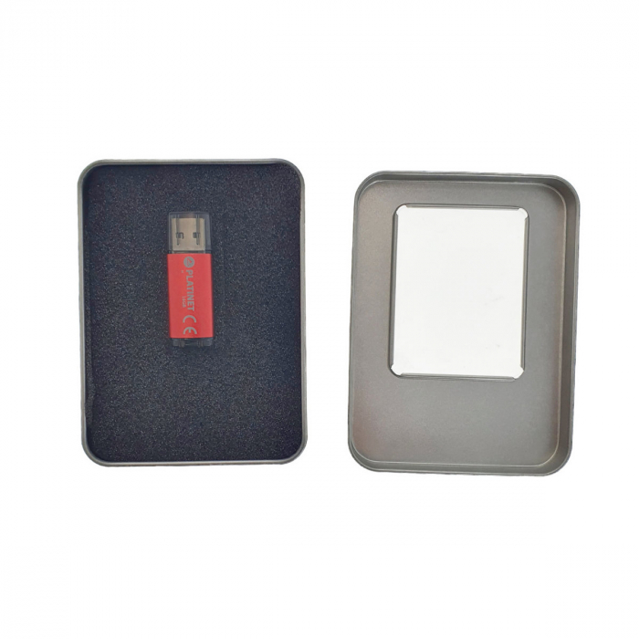 Cutie personalizabila Platinet Pendrive Box 45170, 115x85x22mm, pentru memorie USB, metalica, capac cu fereastra, argintie [4]