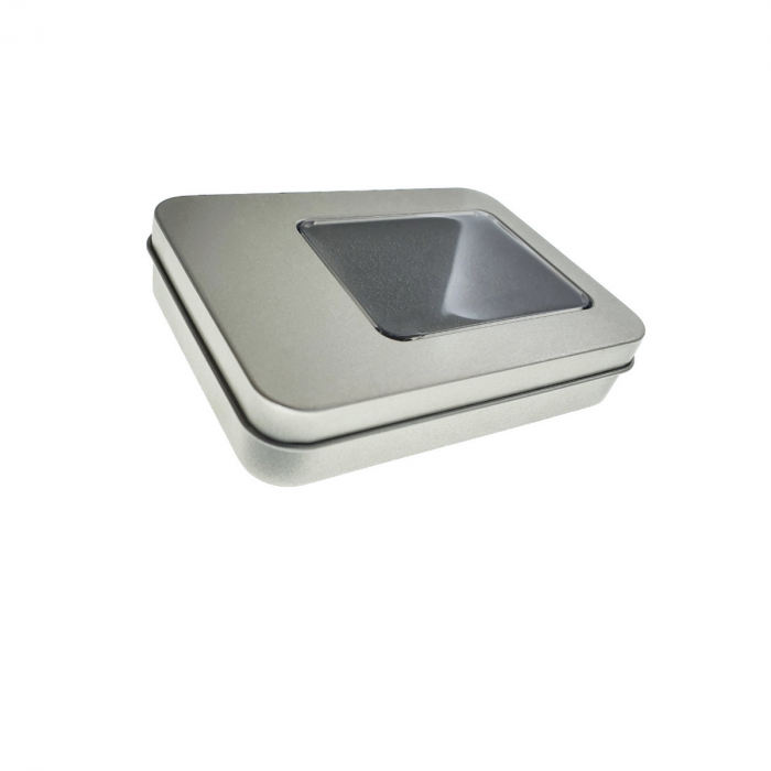 Cutie personalizabila Platinet Pendrive Box 45170, 115x85x22mm, pentru memorie USB, metalica, capac cu fereastra, argintie [9]