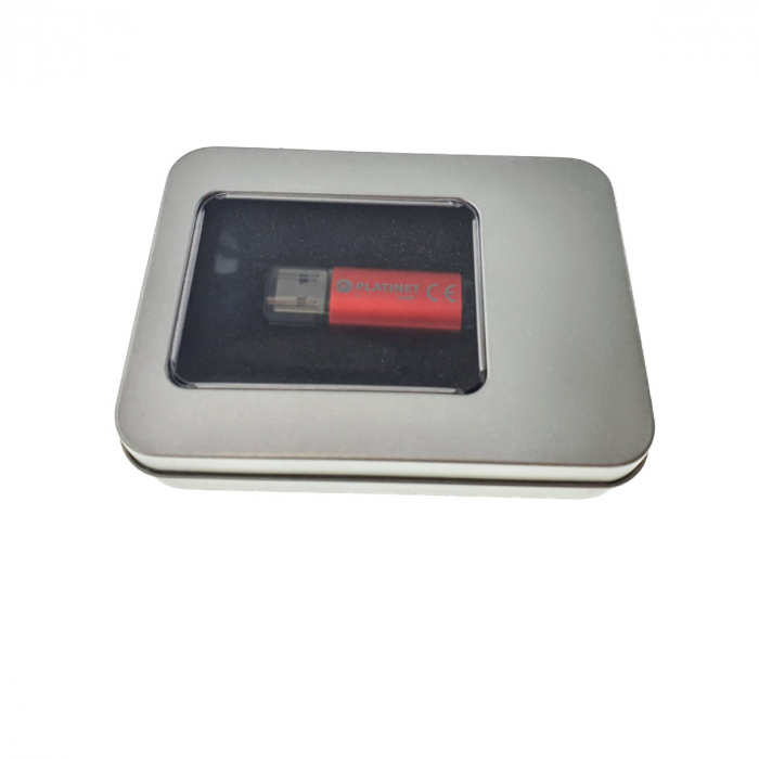 Cutie personalizabila Platinet Pendrive Box 45170, 115x85x22mm, pentru memorie USB, metalica, capac cu fereastra, argintie [3]