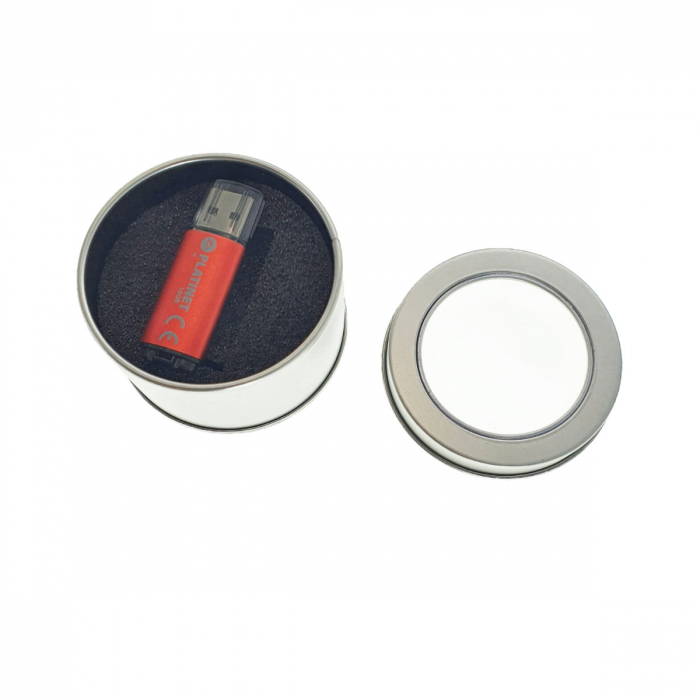 Cutie personalizabila Platinet Pendrive Box 45171, 65x40mm, pentru memorie USB, metalica, capac cu fereastra, argintie [3]