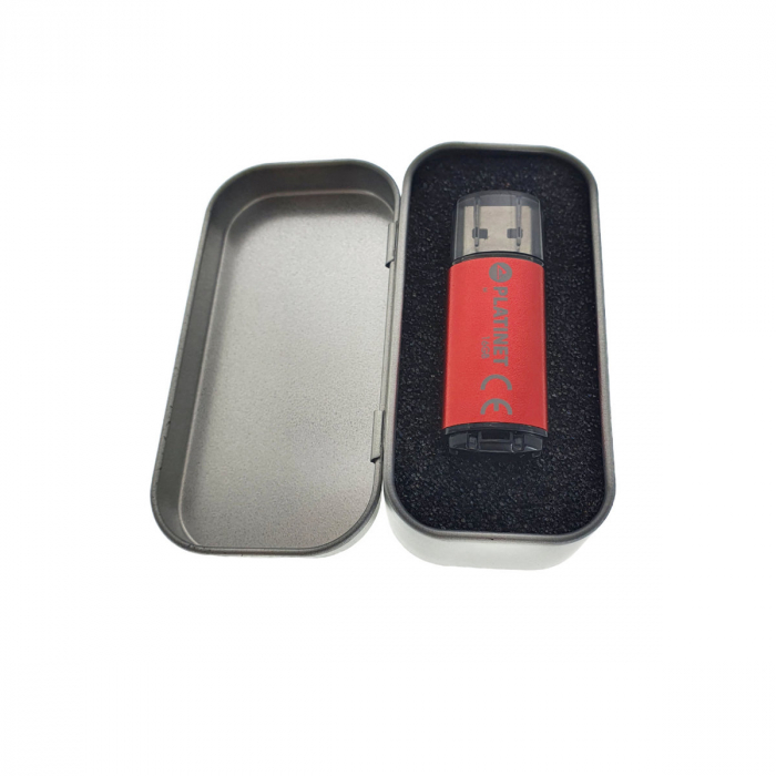 Cutie personalizabila Platinet Pendrive Box 45173, 80x40x20mm, pentru memorie USB, metalica, inchidere tip carte, argintie [3]