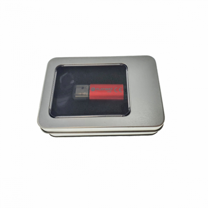 Cutie personalizabila Platinet Pendrive Box 45174, 107x72x30mm, pentru memorie USB, metalica, capac cu fereastra, argintie [4]