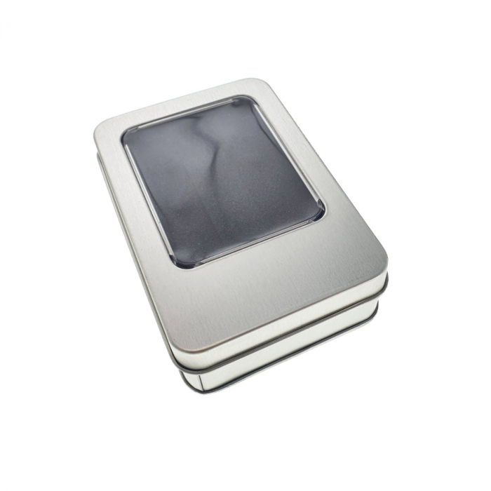 Cutie personalizabila Platinet Pendrive Box 45174, 107x72x30mm, pentru memorie USB, metalica, capac cu fereastra, argintie [6]
