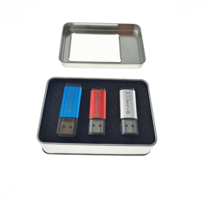Cutie personalizabila Platinet Pendrive Box 45174, 107x72x30mm, pentru memorie USB, metalica, capac cu fereastra, argintie [3]