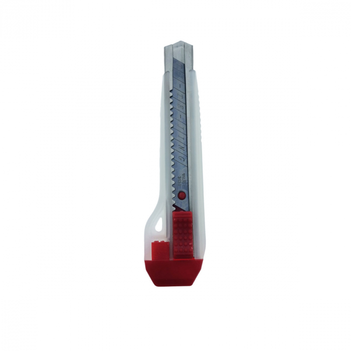 Cutter cu maner din plastic si protectie metalica, lungime 163 mm, alb cu rosu [1]