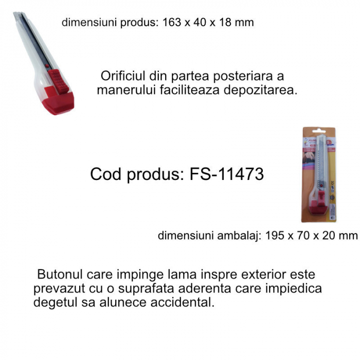 Cutter cu maner din plastic si protectie metalica, lungime 163 mm, alb cu rosu [4]
