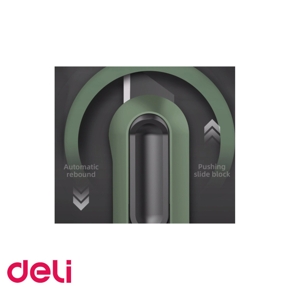 Cutter cu retractare automata Deli Home Series, lama inox innegrita forma T, pentru uz casnic si birou [5]