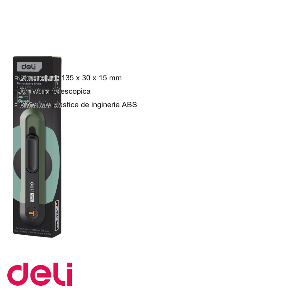 Cutter cu retractare automata Deli Home Series, lama inox innegrita forma T, pentru uz casnic si birou [3]